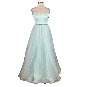 Betsey Johnson Women's Formal Prom Dress Blue Satin Tulle Ball Gown Bridgerton